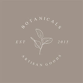 PicMonkey logo design template with muted green-gray background, floral graphic, and text "BOTANICALS ARTISAN GOODS EST. 2015."