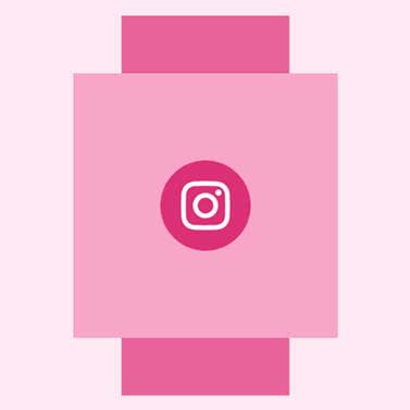 Instagram logo in center of square that is one top of rectangle. Pink color scheme.
