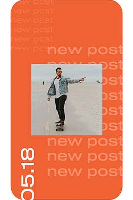 New post-modern orange man skateboarding Instagram Story.