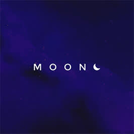 PicMonkey logo design with blue-black color scheme and white text: "MOON," along with moon graphic at end of word.