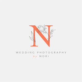 Wedding logo template available to customize in PicMonkey. Orange letter "N" with floral graphics and text "WEDDING PHOTOGRAPHY BY NORI."