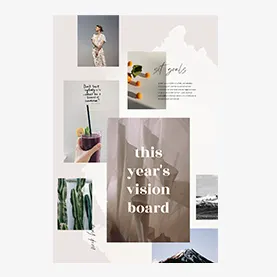 Collage-style vision board template with text "this year's vision board."