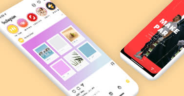 Two mobile devices with Instagram design templates open. 